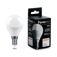 Светодиодная лампа 6W белый теплый свет E14 38065 LB-1406 Feron