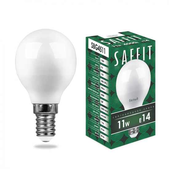 Светодиодная лампа 11W белый свет E14 55138 SBG4511 Saffit